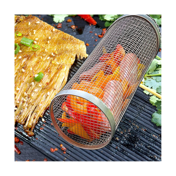 Panier de Gril Roulant de 30 cm pour Barbecue, Filet de Barbecue, Tube, Panier de Gril, Grille pour Feu de Camp, Famille, Voyage, Camping, Pique-Nique, Batterie de Cuisine
