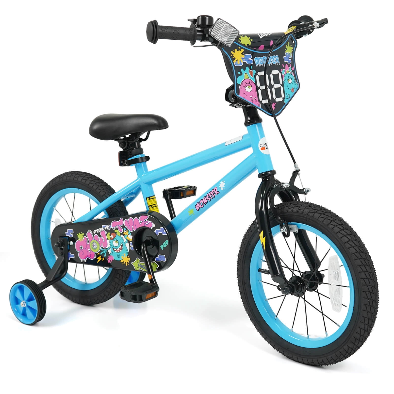 Costway Vélo pour enfants de 14 pouces avec roues d'entraînement. Freins à main et à rétropédalage. Siège réglable