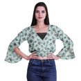 thumbnail image 4 of Moomaya Printed Womens Crop Top Wrap Style Top Wear Ruffle Long Sleeve Casual Summer Blouse, 4 of 5