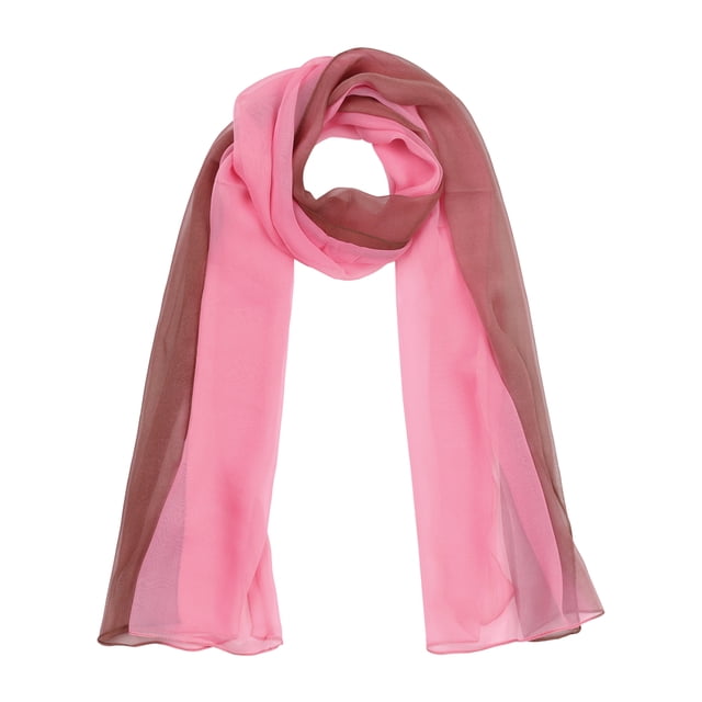INSPIRE CHIC Women's Scarf Chiffon Silky Gradient Color Lightweight Long Wrap Shawl in Khaki and Rose Pink. This 100% silk-feeling polyester scarf measures 63 inches by 19.6 inches (160x50cm) and features a soft, lightweight design with a gradient color transition from khaki to rose pink. Ideal for year-round use, it can be styled as a cozy winter wrap or a chic summer shawl. Perfect for casual or formal occasions, including weddings, parties, and vacations.