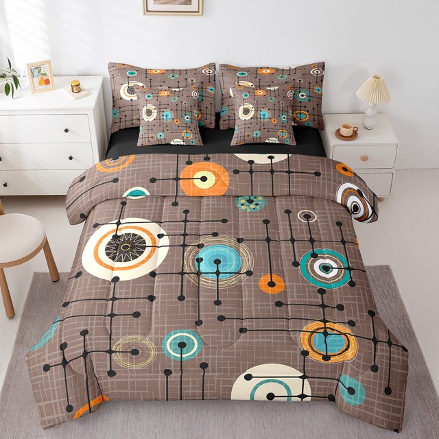 YST Geometric Grid Comforter Set, 7-Piece, Mid Century Bedding, Full Size