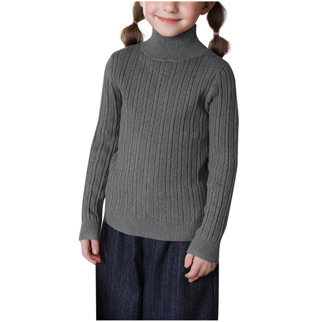 LOVZFMLL Girl's Sweater, Turtleneck Ribbed Pullover Solid Color, Casual Essential Cozy Stretchy Layering Top Fall Winter Top Kid Girls Clothes for 5-6 Years
