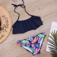thumbnail image 4 of Toddler Girls Kids Swimsuit Sling Feather Printing Cute Beach Ruffle Bikini Suit, 4 of 9