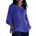 thumbnail image 2 of tredstone Vêtements pour Femmes Chemise à Manches 3/4 à Col Rond Haut Décontracté en Coton et Lin, Bleu, G, 2 of 6