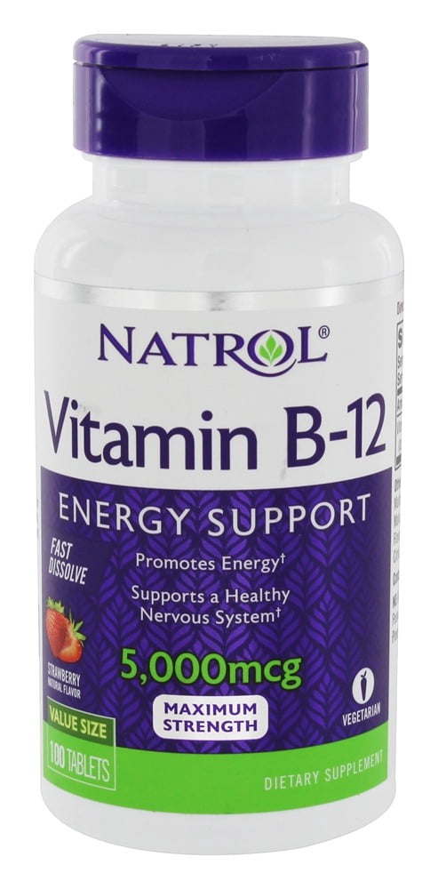 Natrol - Vitamin B12 Maximum Strength Energy Support Fast Dissolve Strawberry 5000 mcg. - 100 Tablet(s)