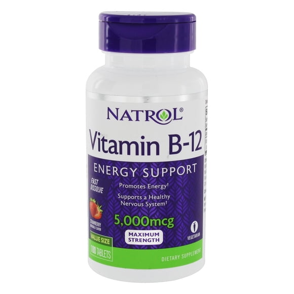 Natrol - Vitamin B12 Maximum Strength Energy Support Fast Dissolve Strawberry 5000 mcg. - 100 Tablet(s)
