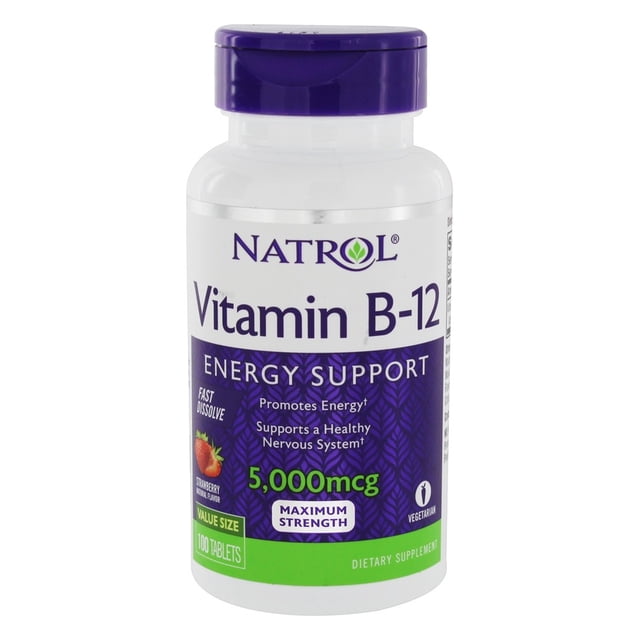 Natrol - Vitamine B12 Soutien énergétique maximal Décompression rapide Fraise 5000 Mcg. - 100 Comprimés