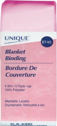 UNIQUE Blanket Binding, blanc, 52 mm (2.05 in) × 4.35 m (4.76 yd), Satin polyester, rose