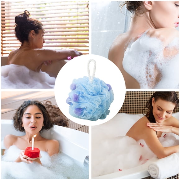 Fridja Large Bath Loofah Sponge for Women and Men, 4.72 Inches Shower Loofah Exfoliating Body Loofah Sponge, Solid Color Bath Soft Lightweight Mesh Pouf Ball for Exfoliating Skin (Blue)