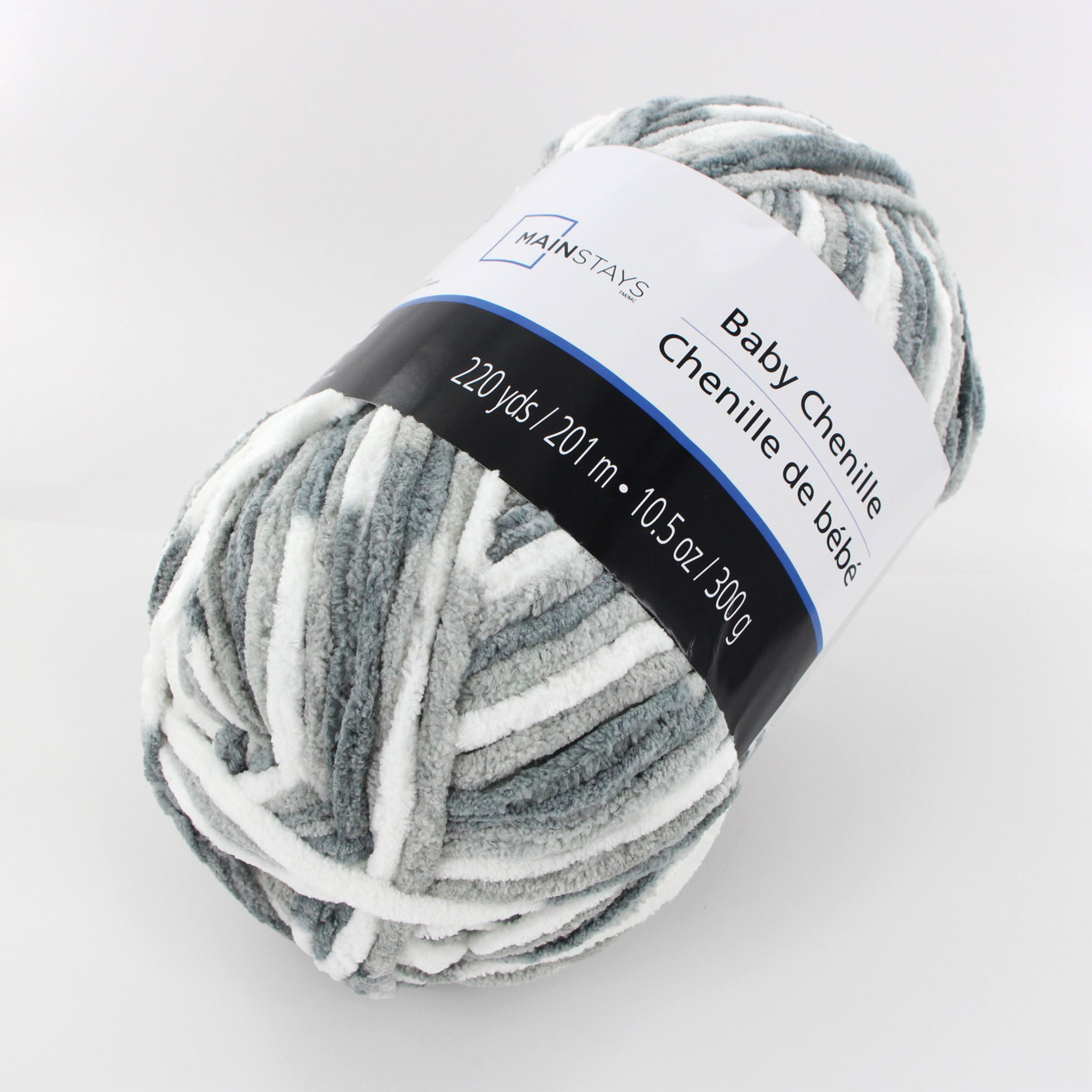 MAINSTAYS Baby Chenille, 201 m (220 yds), 300 g (10.5 oz), 100% Polyester, Baby, Shades of Grey