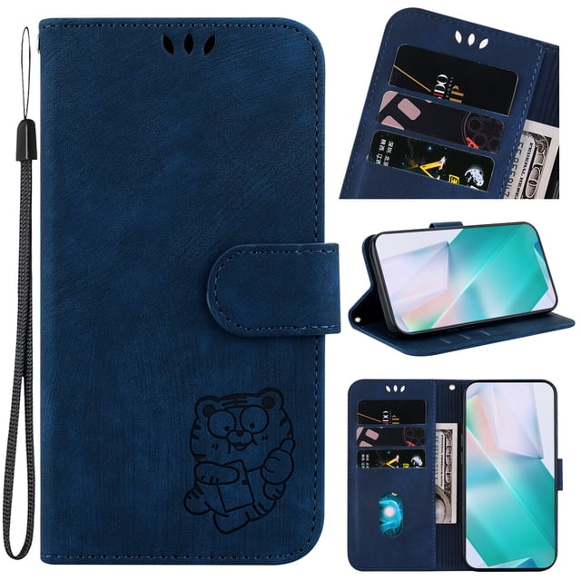 Compatible with Motorola Moto G Power 2022 Embossed Cute Tiger Flip Folio Wallet Case Card Pocket Holder Cover