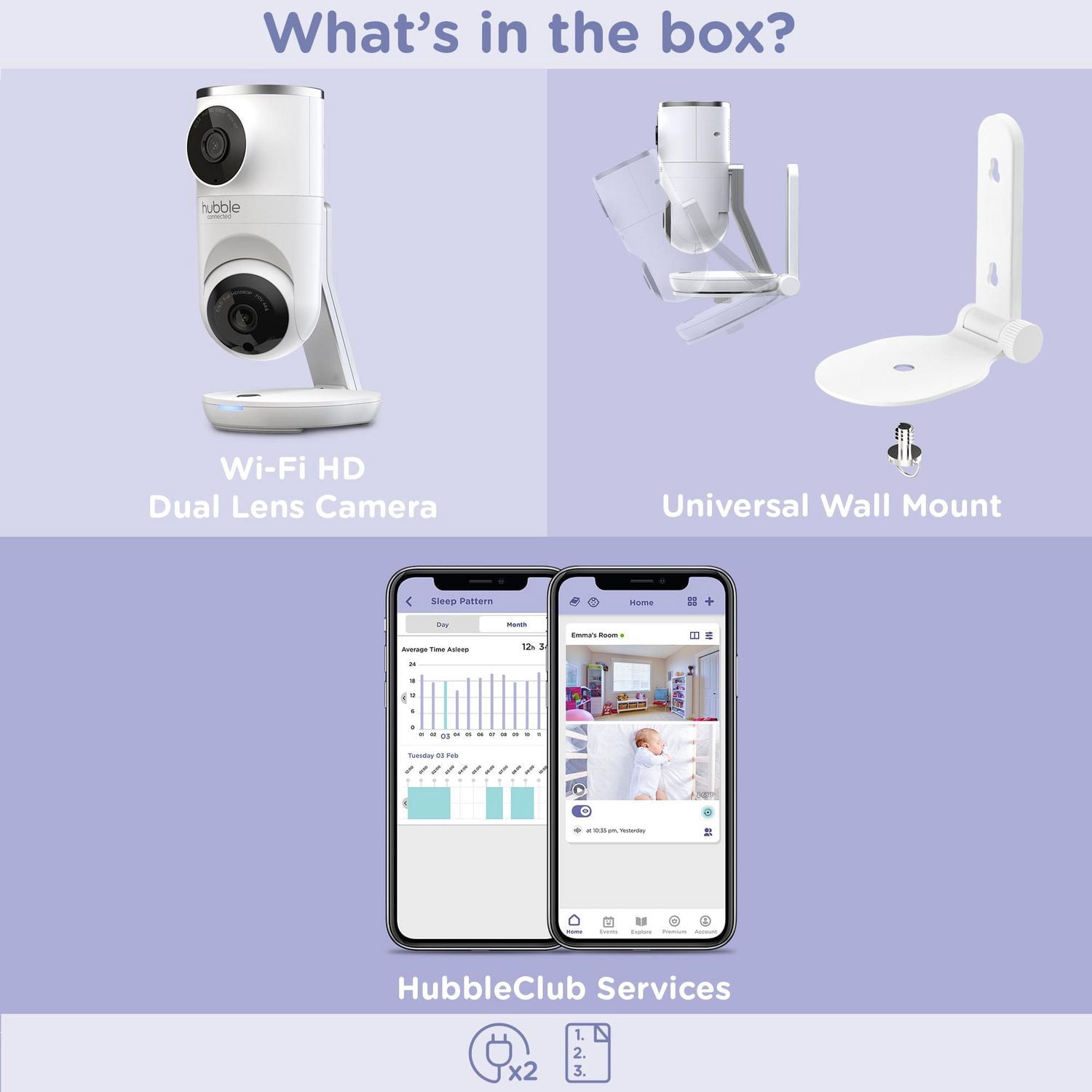 Hubble Connected Nursery Pal Dual Vision Cam, Smart HD Dual Camera Baby Monitor with Motion Tracking & Sleep Routine Management - White