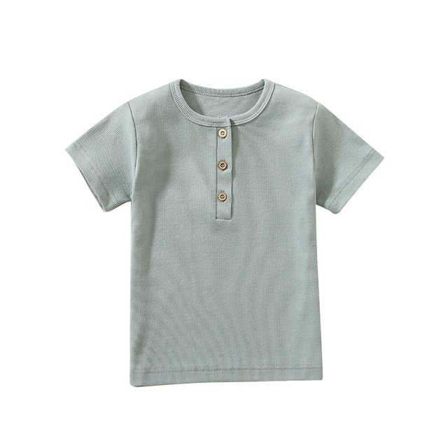 Birdeem Haut à Manches Courtes pour Enfants Garçons Filles Mode Confortable Couleur Unie Bouton Col Rond
