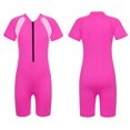 thumbnail image 1 of Aislor Kids Big Girls Zippered Swimsuit Swimwear Bathing Suit Rash Guard Shorty Sun Protection Wetsuit Rose Red 12, 1 of 7
