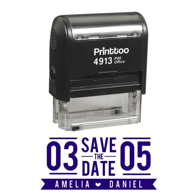 Printtoo Personalized Violet Self Inking Wedding Custom Save The Date Rubber Stamper-58 x 22 mm