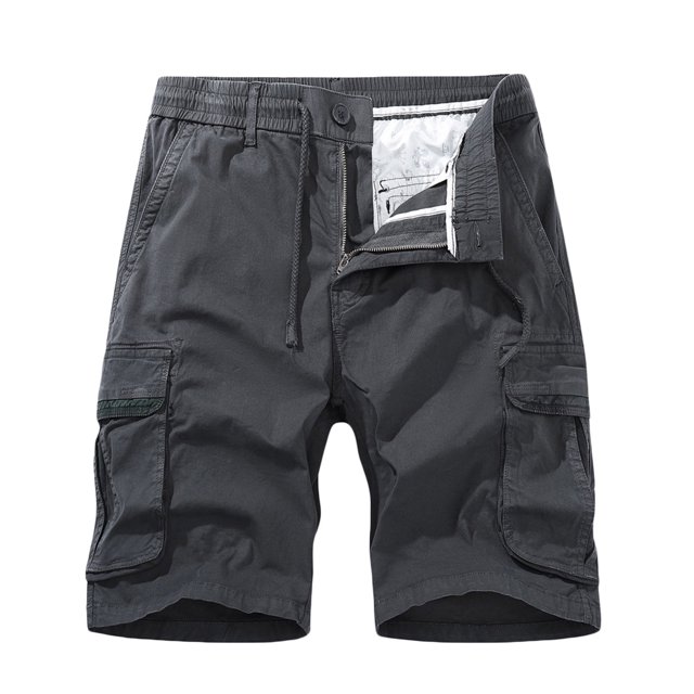 Men Casual Solid Zipper Button Pockets Elastic Waist Cropped Cargo Shorts(Dark Gray,4XL)