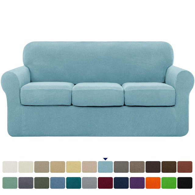 CHOK 2024 Housse de Sofa Extensible à Texture Quadrillée Housse de Canapé avec Housse de Coussin Séparée (Sofa Gris)