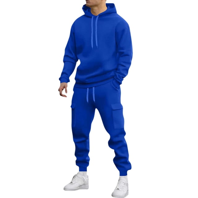 Mens Long Sleeve, Tracksuit with Hooded Pullover and Elastic Waist