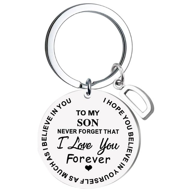 EGNMCR Keychains DIY To My SON Stainless Steel Last Name 26 Letter Keychain 2.5cm Fashion Decorations