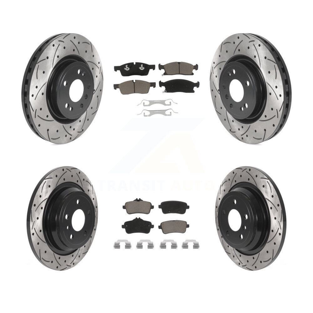 Transit Auto Front Rear Coated Drilled Slotted Disc Brake Rotors and Ceramic Pads Kit for Car Mercedes-Benz ML350 GLE350 ML250 GLE300d KDC-100637
