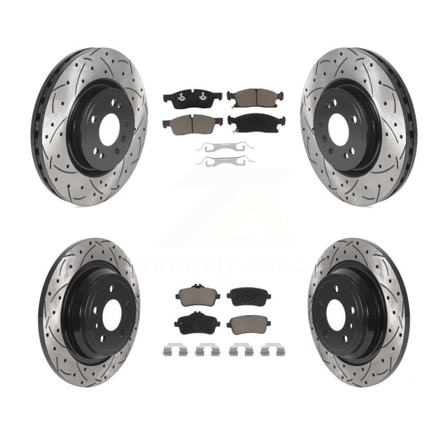 Transit Auto Front Rear Coated Drilled Slotted Disc Brake Rotors and Ceramic Pads Kit for Car Mercedes-Benz ML350 GLE350 ML250 GLE300d KDC-100637