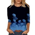 thumbnail image 1 of Pompotops Mode Femme T-shirt Imprimé Mi-Longueur Manches 3/4 Blouse Col Rond Hauts Décontractés Liquidation, 1 of 4