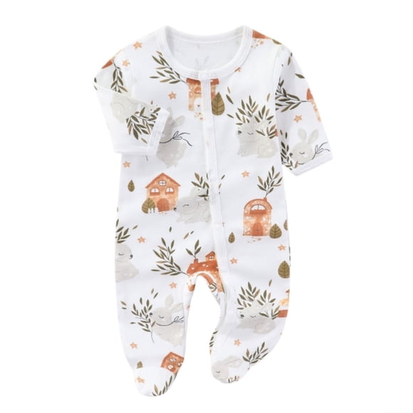 Onesie Baby Newborn Infant Baby Cute Prints Long Sleeve Jumpsuit Cotton Soft Breathable Romper Barboteuse Bebe Fille White 3 Months-6 Months