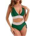 thumbnail image 2 of YUTK Plus Size High-Waisted Bikini Sets - Women's Bikini High Waisted Split Color Suit with Drawstring Gathered Abdominal Swimsuit Army Green M, 2 of 9