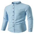 thumbnail image 3 of Classic Buttoned Henley Shirt for Men with Retro Cotton Linen Fabric, 3 of 8