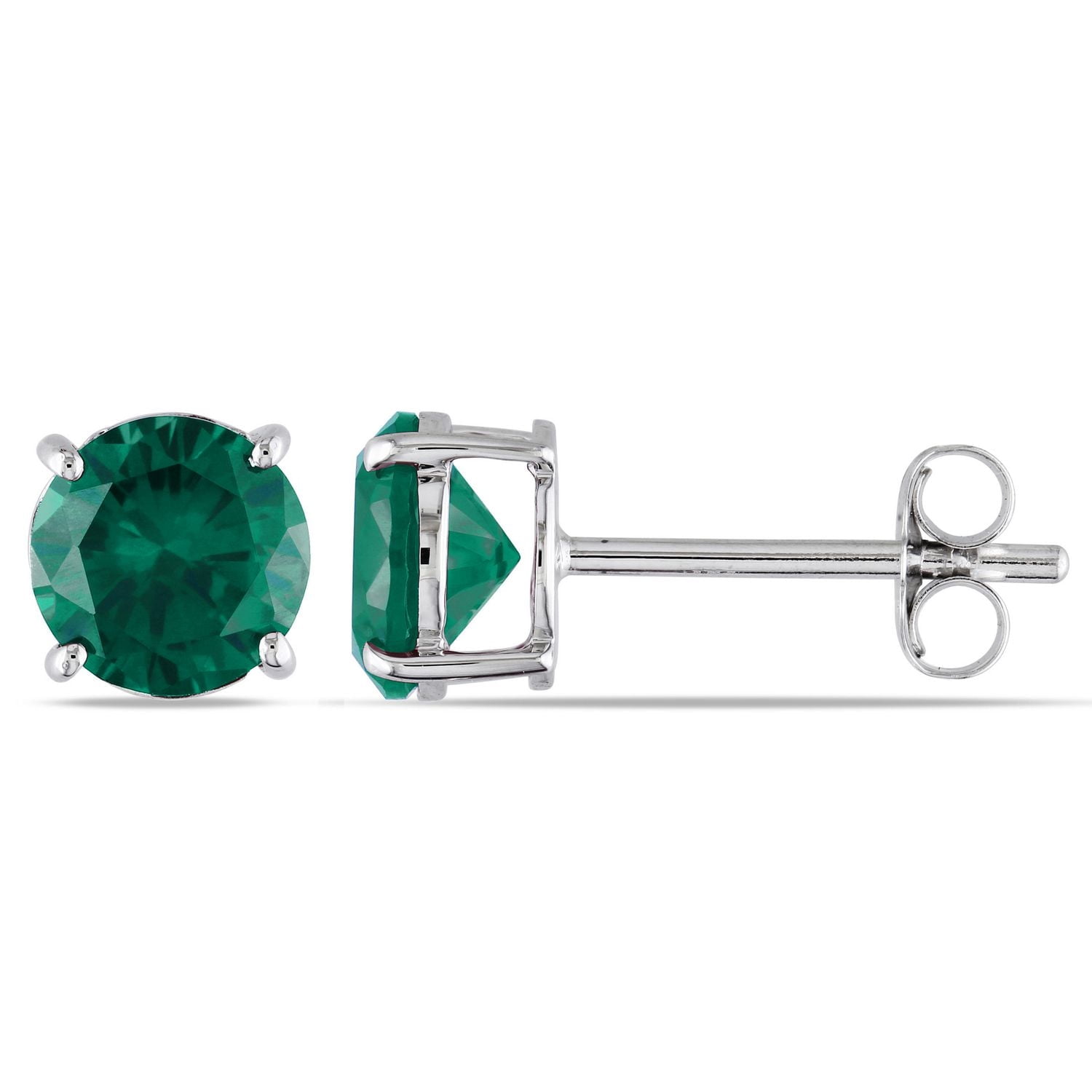 Clous d'oreille Tangelo avec émeraudes synthétiques 1-5/8 CT PBT en or blanc 10K