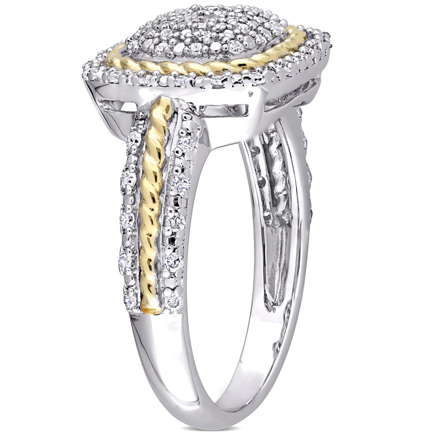 Bague en forme de grappe à auréole Miabella avec 1/3 ct poids total de diamants en argent sterling à deux tons
