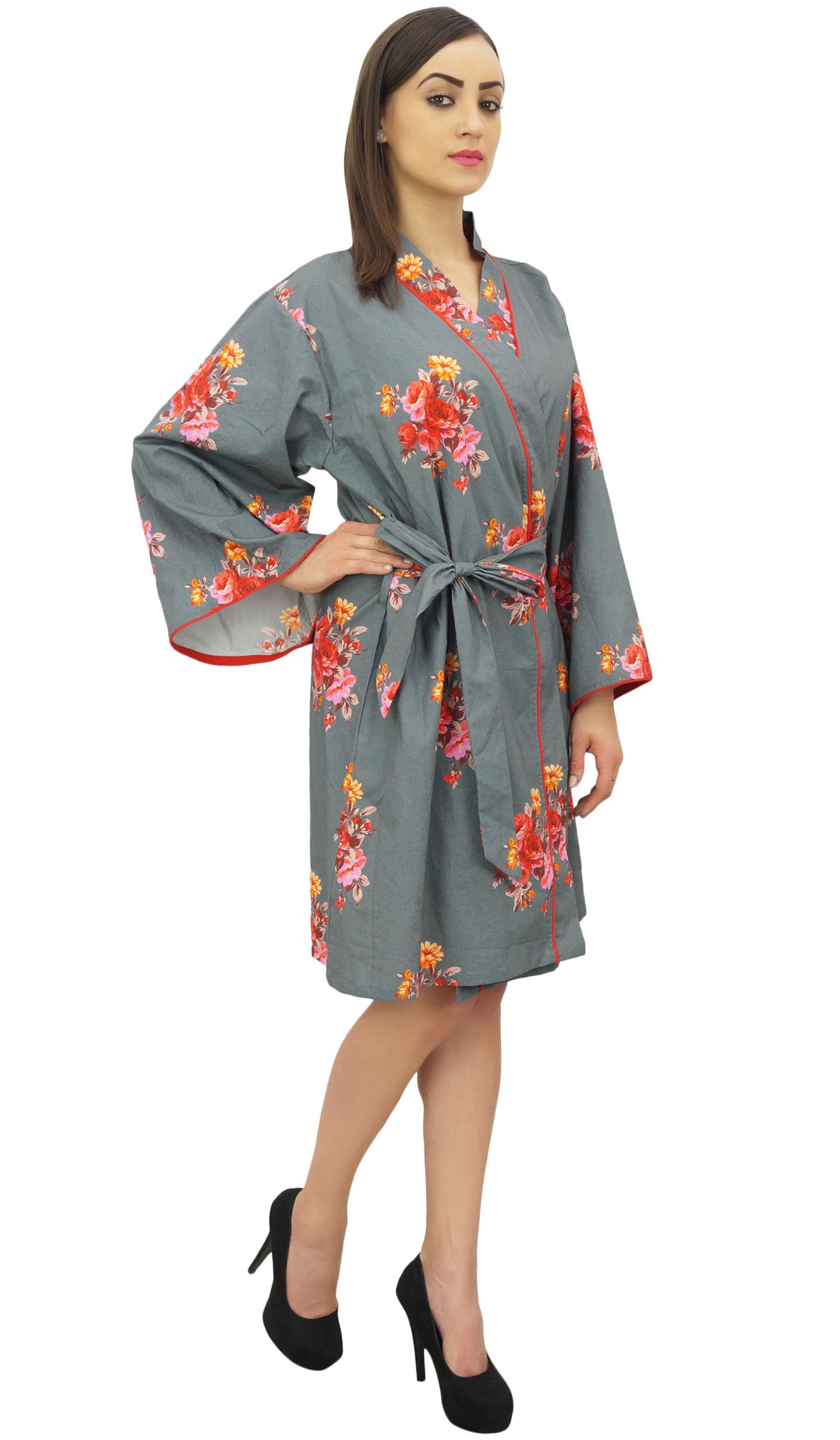 Bimba Robe Kimono Jaune à Manches Longues pour Femme avec Ceinture, Cache-Maillot de Mariée Enveloppant - 22