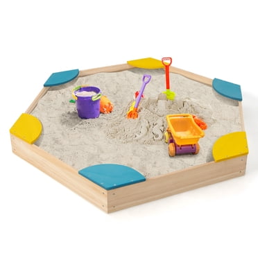 Costway Bac à Sable Extérieur en Bois avec Sièges, Bac à Sable Sans Fond pour Cour Arrière pour Enfants de 3 Ans et Plus