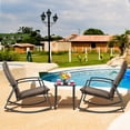thumbnail image 3 of Costway Ensemble de Mobilier de Terrasse en Rotin 3 Pcs Chaise Berçante Table Coussin de Cour Brun, 3 of 10