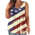 thumbnail image 1 of KIHOUT Plus Size Women's 4th of July Tank Top V Neck Button Sleeveless Front Ruffled Print Tunic Tops Beige 2XL, 1 of 4