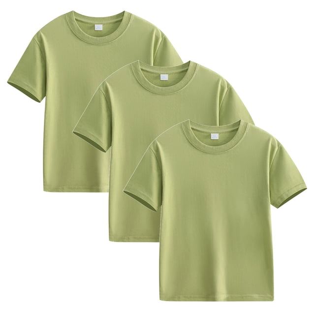 Plebaso Lot de 3 T-Shirts en Coton pour Enfants, Manches Courtes, Col Rond, Chandails Décontractés Unis Basiques, Hauts pour Unisexe