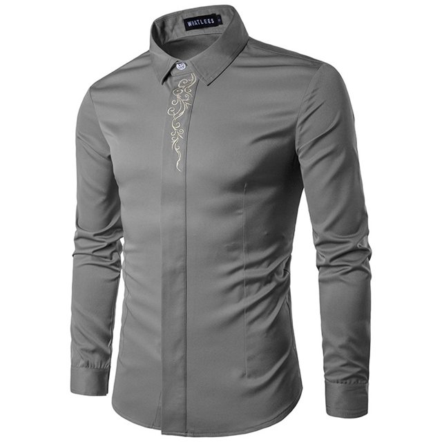 Chemises pour Hommes à Manches Longues Hommes Décontracté Imprimé Col Montant Chemise de Base à Manches Longues Blouse Chemises pour Hommes à Manches Longues