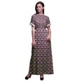 thumbnail image 1 of Bimba Robe Longue Imprimée en Rayonne à Quart de Feuille et Nénuphar, Taille Smockée, Fente Latérale, Robe pour Femme - XX-Grand, 1 of 6