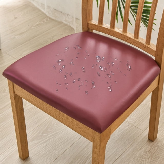 Qonioi Solid Color Brushed High Elastic Chair Cover, Waterproof Oil-Proof PU Leather Stretchable Slipcover, Durable Scratch-Resistant Universal Fit Seat Cover for Dining Chair Ottoman