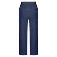 thumbnail image 4 of Yuyuzo Womens Cotton Linen Pants Drawstring High Waisted Lounge Pants Straight Leg Cropped Trousers, 4 of 5