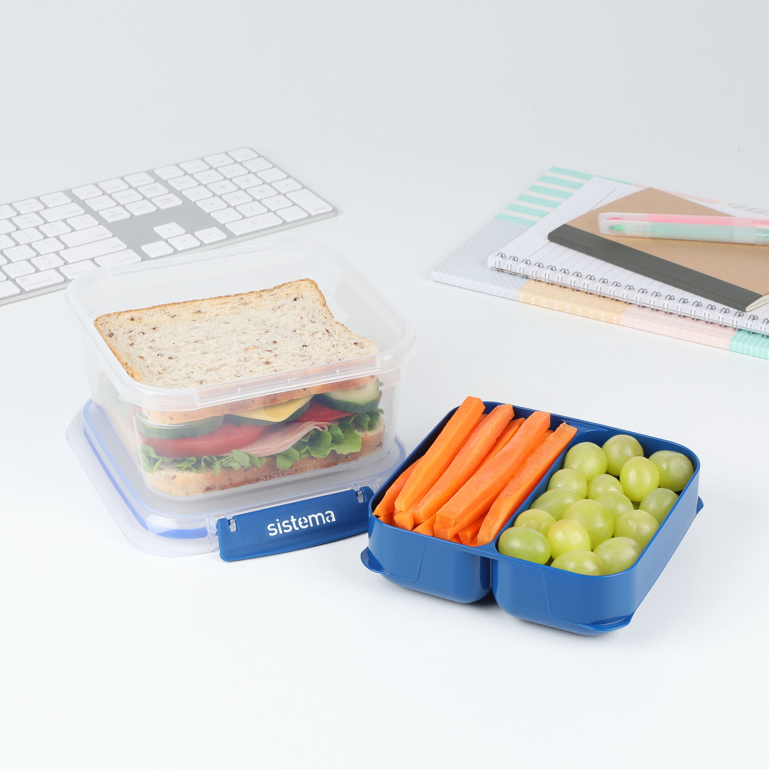 Récipient de conservation alimentaire à emporter Sistema Stax, 1,15 l, boîte hermétique compartimentée, empilable, fermeture antifuite, clips de fermeture facile, sans BPA