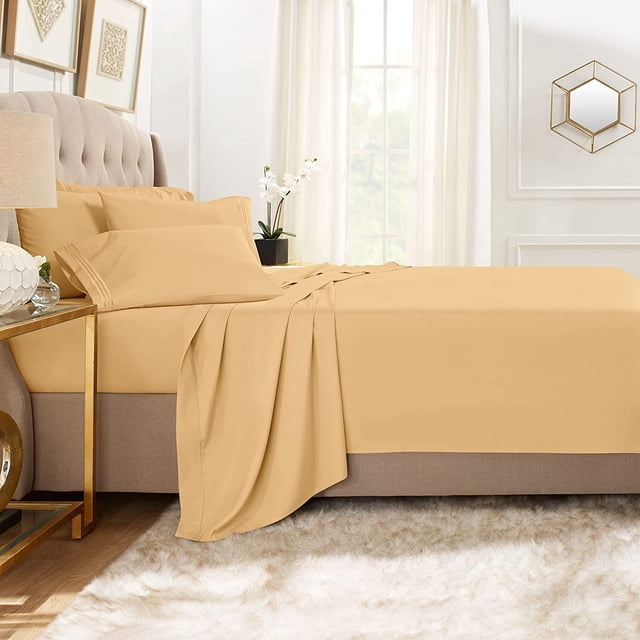 1200 Thread Count 4 Piece Quality Sheet Set 24 Inch Deep Pocket 100% Egyptian Cotton Solid Pattern