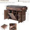 thumbnail image 4 of Farmhouse Kitchen Island with Trash Can Storage Cabinet, Kitchen Cart with Drop Leaf, Spice Rack, Towel Rack and Drawer, Rolling Kitchen Island on Wheels with Adjustable Shelf (Walnut Brown), 4 of 9