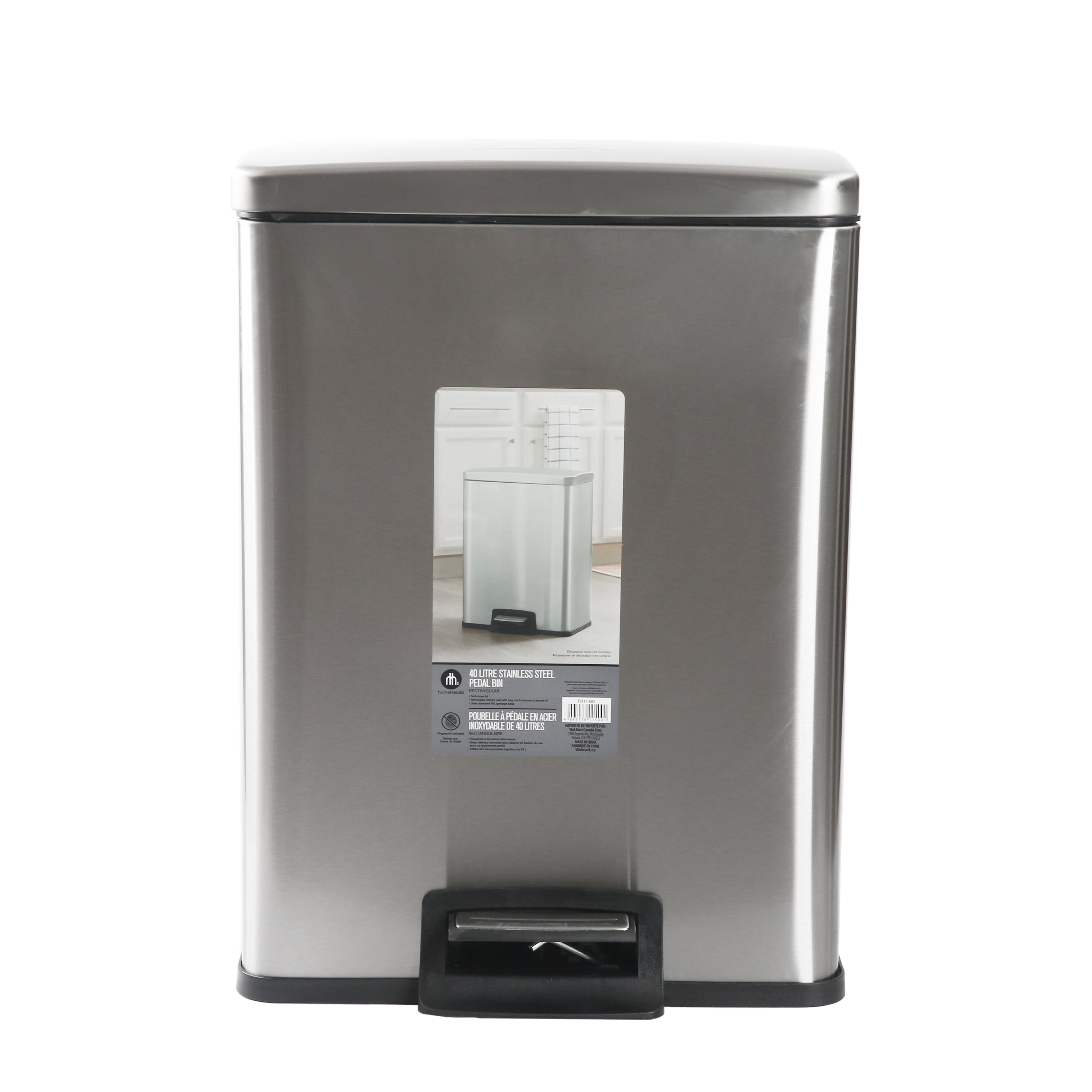 Poubelle à pédale en acier inoxydable Hometrends de 40 litres