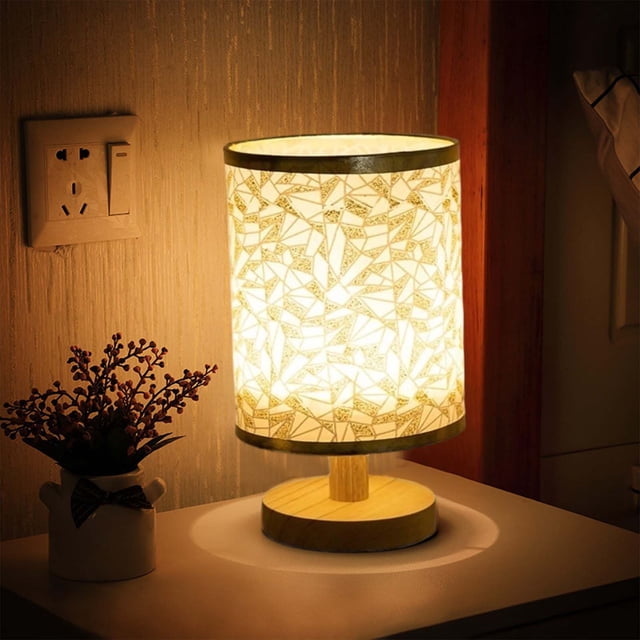 Fabric Shade Table Lamp for Bedside or Desk – Wood Base USB Lamp with Soft Eye-Caring Light for Home or Office