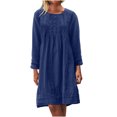 thumbnail image 1 of MeetoTime Robe Mi-Longue pour Femme à Col Rond, Manches Longues, Longueur Genou, Légère, Ample, en Coton et Lin, Tailles P-5TG, 1 of 8