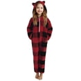 thumbnail image 1 of Combinaison à Manches Longues pour Filles, Combinaison à Capuche à Carreaux à Manches Longues, Tenue de Nuit Décontractée d'Hiver avec Chaleur, Rouge, Manches Longues, 1 of 6