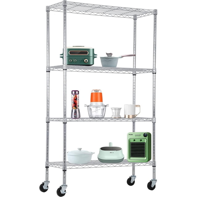FDW 4-Tier Wire Storage Shelves Shelving, Wheels 36x14x62 Chrome Adjustable Racks Heavy-Duty Metal Shelf