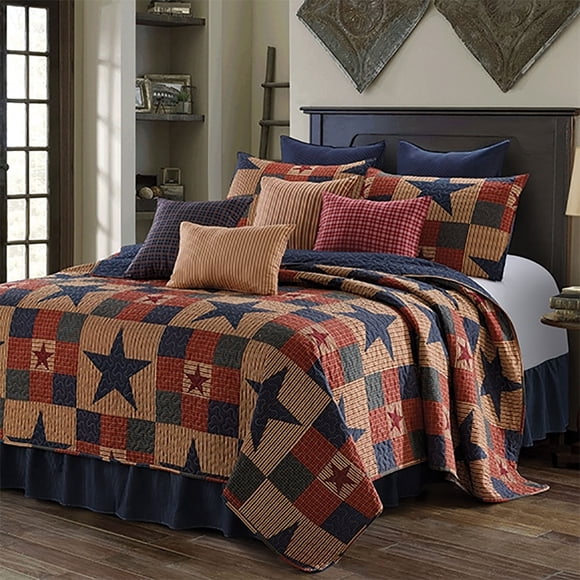 Spura Home 3-Piece Bedspread Mountain Polyester Cabin Blue King Size Quilt Set