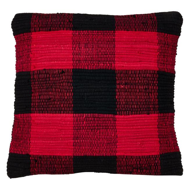 Saro Lifestyle 9027.R18SC 18 in. Buffalo Plaid Chindi Throw Pillow Cover